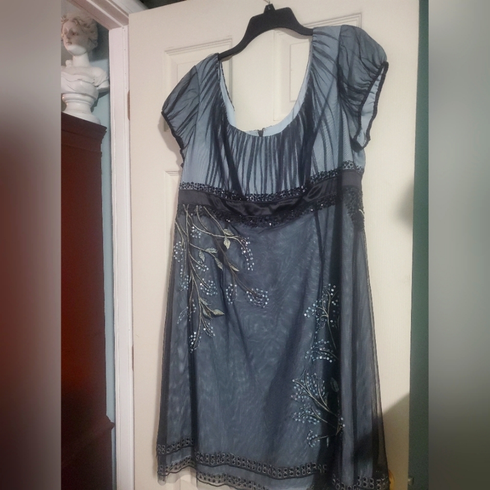 Adrianna Papell Short Sleeve Embroidered Sheath Dress sz18